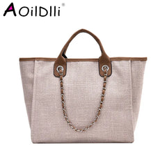 Canvas Chain Messenger Bag Shoulder Tote Handbag for Women