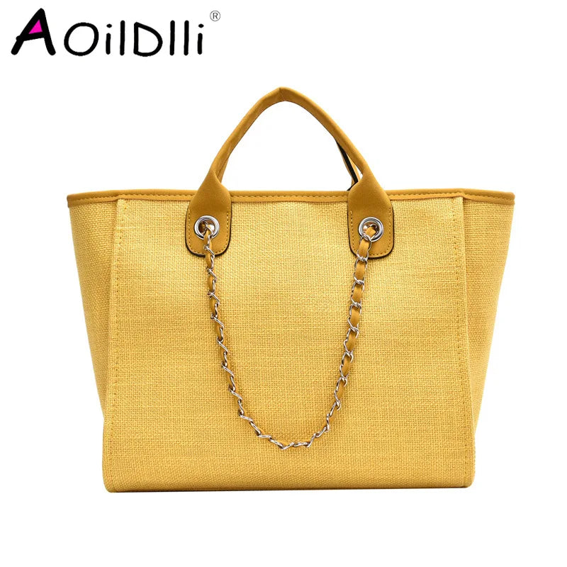 Canvas Chain Messenger Bag Shoulder Tote Handbag for Women