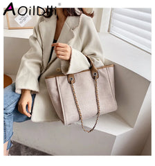 Canvas Chain Messenger Bag Shoulder Tote Handbag for Women