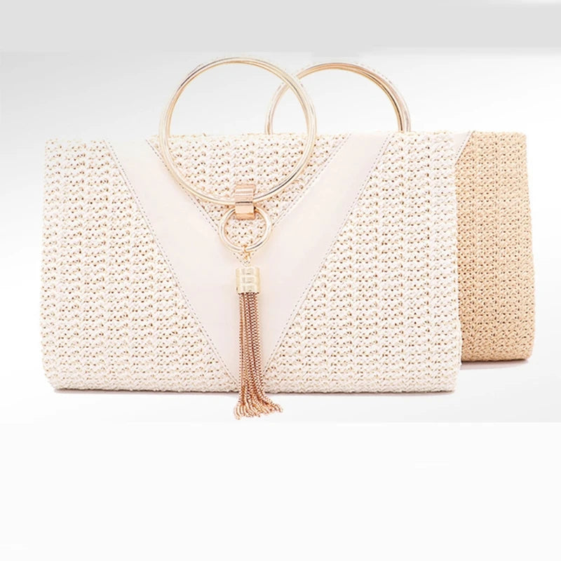 Straw Banquet Purse with Tassel Crossbody Bag