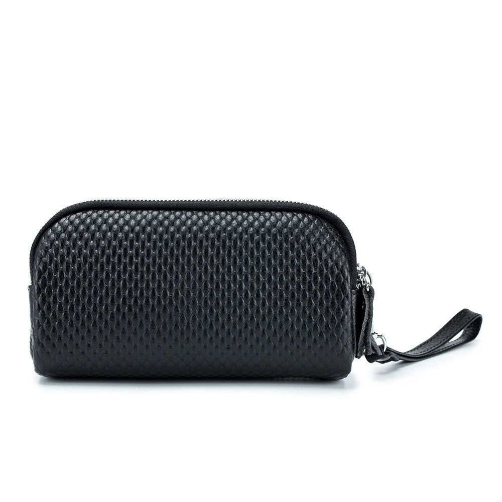 Cowhide Leather Triple Zipper Wallet with Waist Strap Clutch
