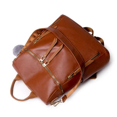 Large Capacity Leather Backpack Purse with Multiple Zipper Pockets