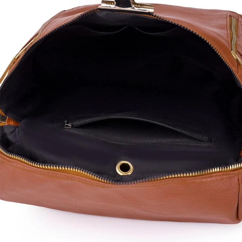 Large Capacity Leather Backpack Purse with Multiple Zipper Pockets