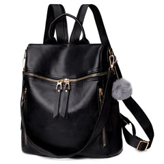 Large Capacity Leather Backpack Purse with Multiple Zipper Pockets