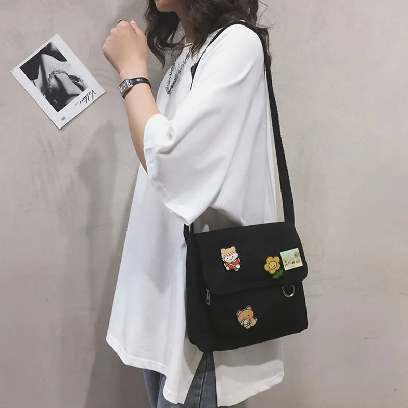 Canvas Crossbody Bag for Women Casual Shoulder Handbag Sweet Female Bag