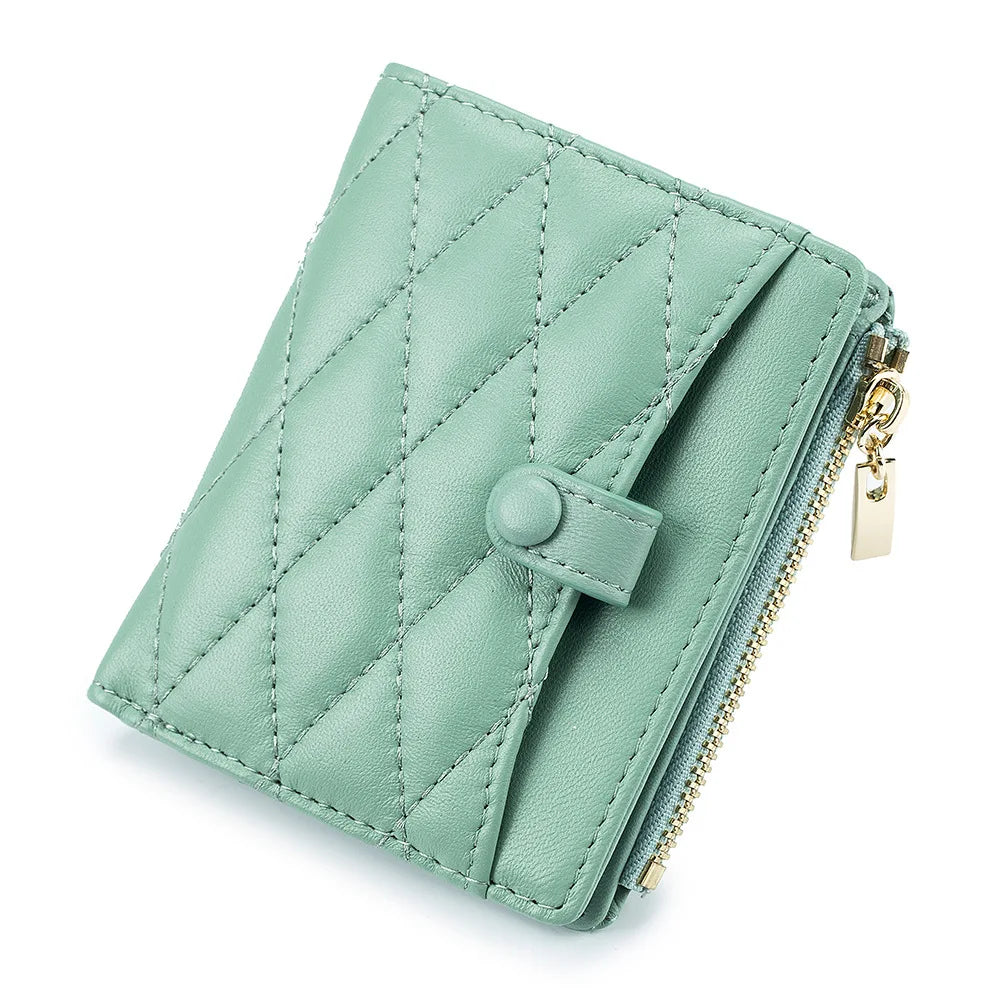 Women's Leather Short Wallet Diamond Lattice Purse Small Wallet