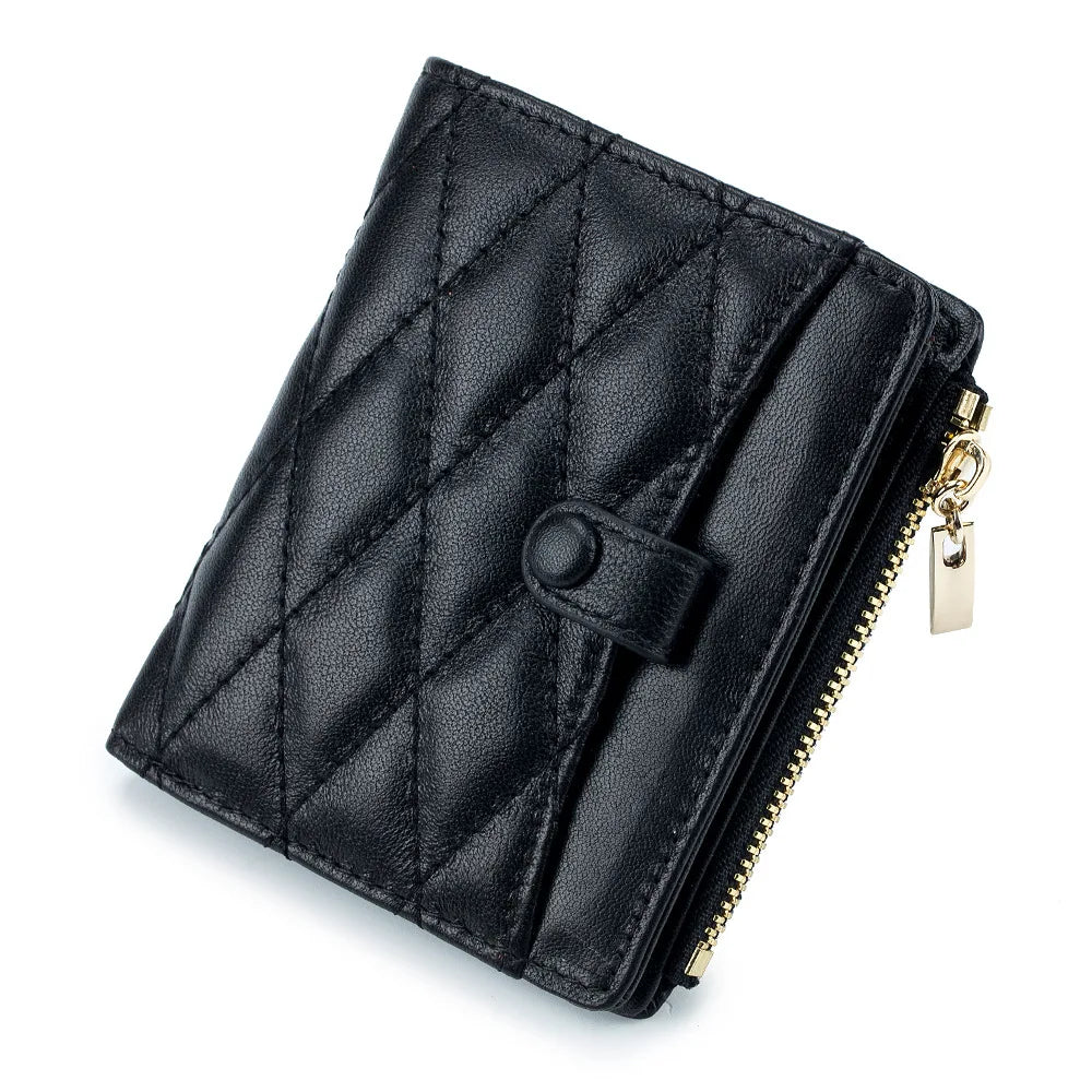 Women's Leather Short Wallet Diamond Lattice Purse Small Wallet