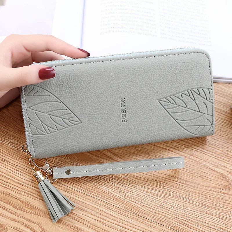 Leaf Print Long Women Purse Large Capacity Phone Bag Women Wallet