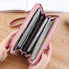 Leaf Print PU Leather Wallet Women Purse Large Capacity Phone Bag