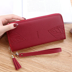 Leaf Print PU Leather Wallet Women Purse Large Capacity Phone Bag
