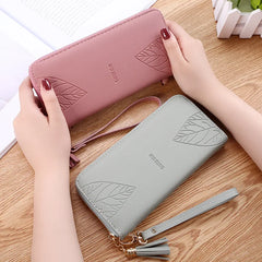 Leaf Print PU Leather Wallet Women Purse Large Capacity Phone Bag