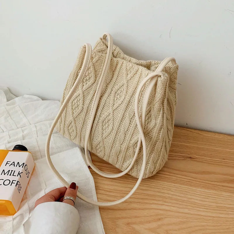 Striped Wool Knitted Women's Shoulder Bag Handbag Armpit Bag Tote Shopping Bags