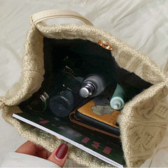 Striped Wool Knit Shoulder Bag Women's Handbag Bucket Tote