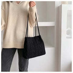 Striped Wool Knit Shoulder Bag Women's Handbag Bucket Tote