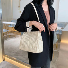 Wool Knitted Women's Shoulder Bag Striped Handbag Armpit Bag Bucket Tote Bags