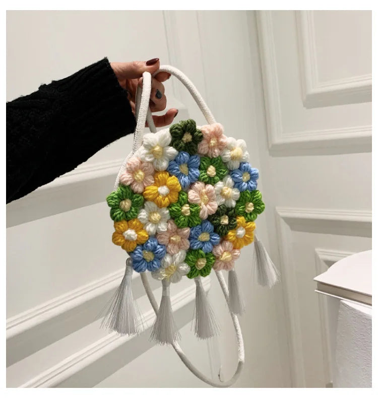 Colorful Flower Woven Bag Beach Vacation Shoulder Messenger Bag