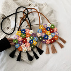 Colorful Flower Woven Bag Beach Vacation Shoulder Messenger Bag