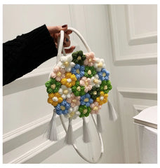 Colorful Flower Woven Bag Beach Vacation Shoulder Messenger Bag