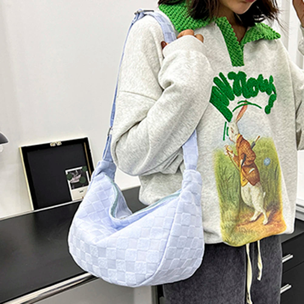 Plaid Woolen Cloth Shoulder Bag Large Capacity Soft Purse for Shopping Party