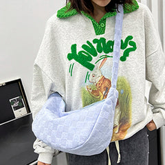 Plaid Woolen Cloth Shoulder Bag Large Capacity Soft Purse for Shopping Party