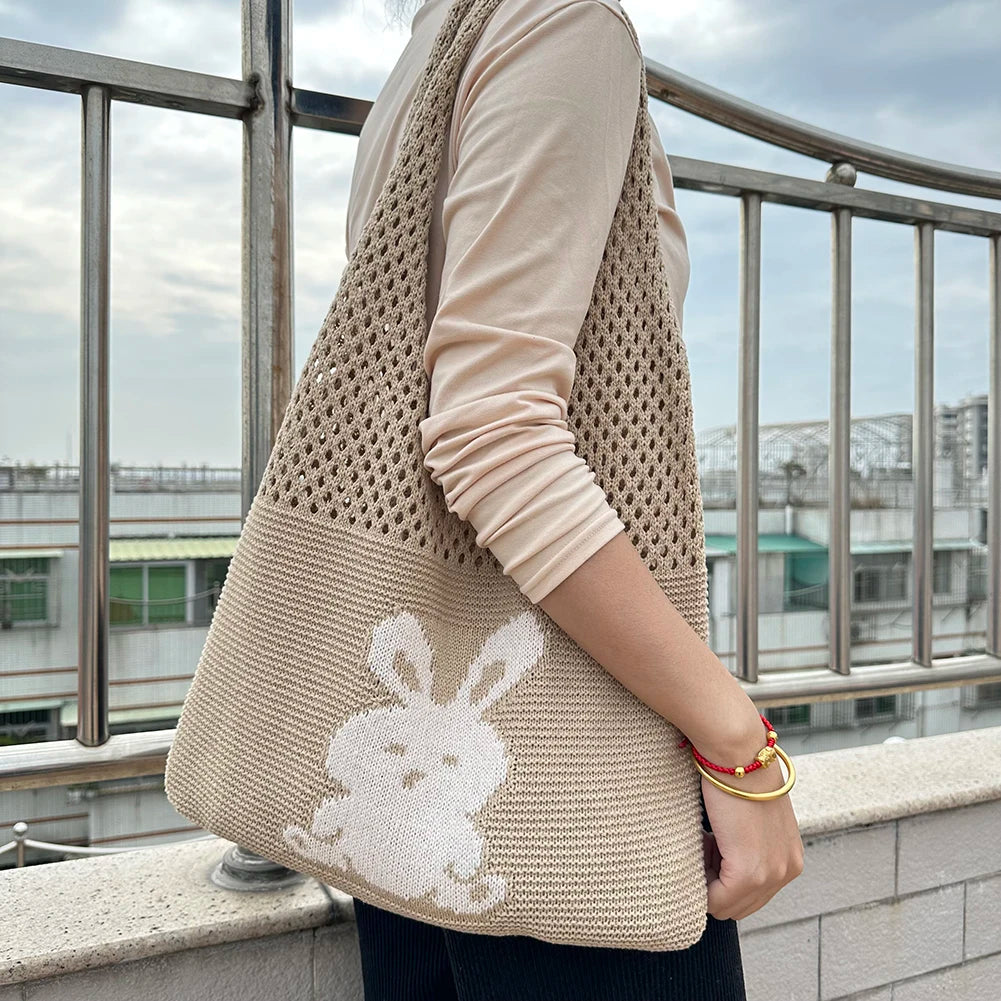 Cartoon Rabbit Hobo Bag Large Capacity Eco-Friendly Tote for Women Girls