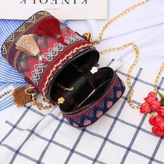 Ethnic Style Bucket Shoulder Bag Tassel Chain Handbags