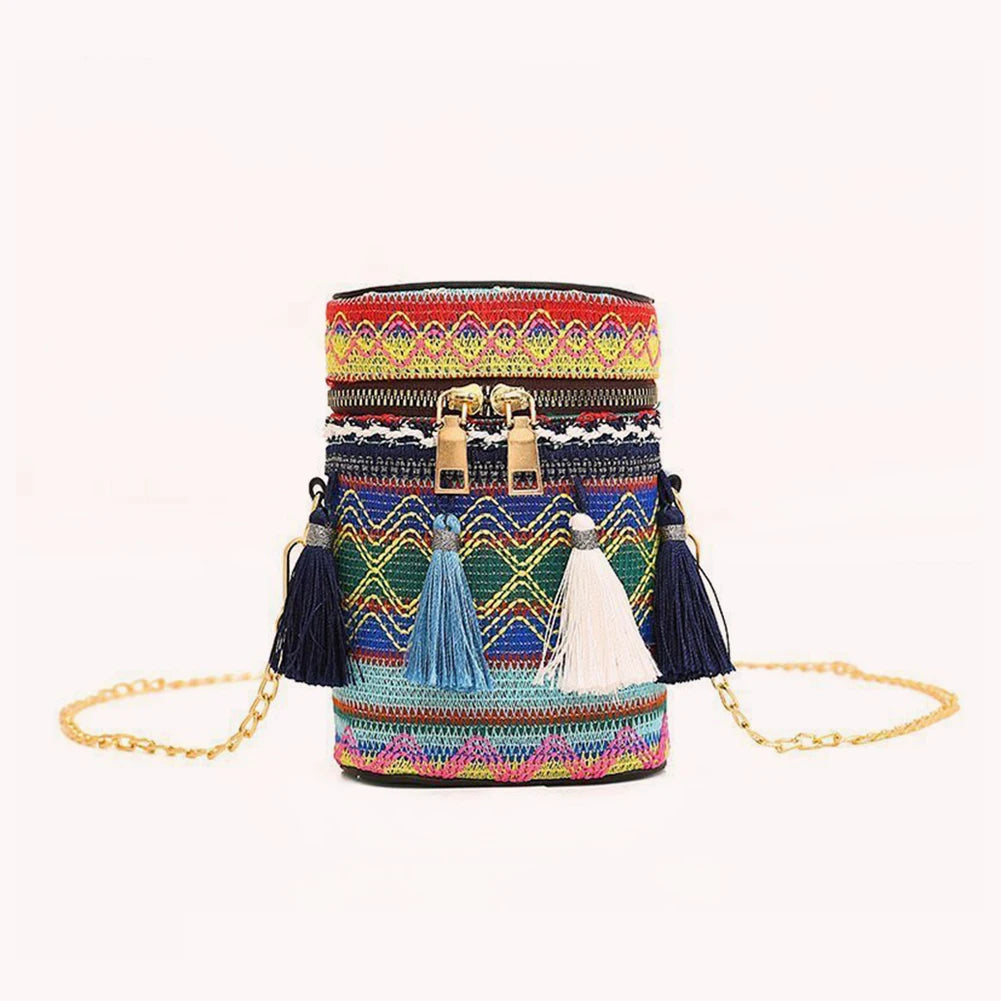 Ethnic Style Bucket Shoulder Bag Tassel Chain Handbags