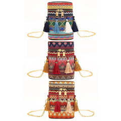 Ethnic Style Bucket Shoulder Bag Tassel Chain Handbags
