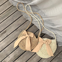 Women's Beach Bow Crossbody Bag Straw Crochet Bag