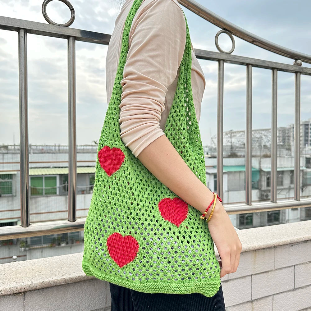 Large Capacity Woven Shoulder Bag Eco-Friendly Hollow Out for Women
