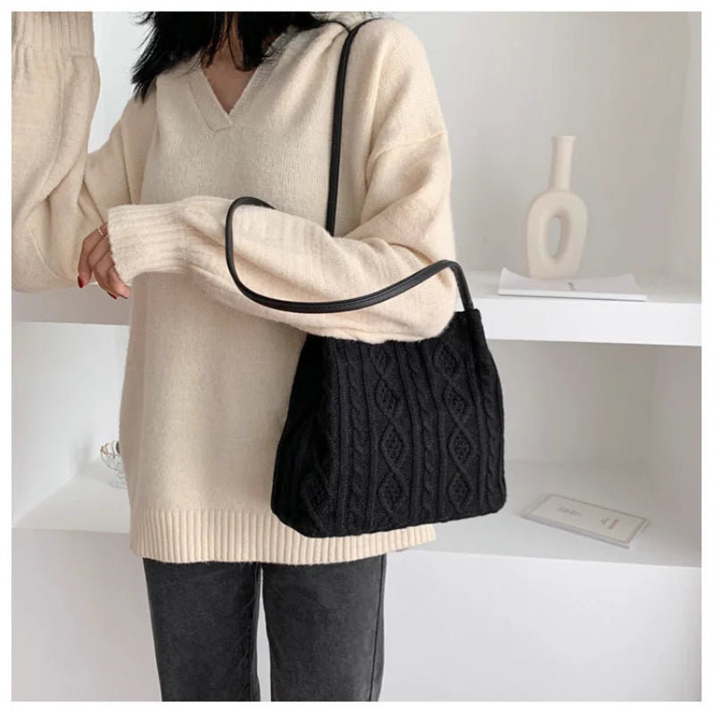 Striped Handbag Armpit Bag Buckle Bucket Female Tote Bags Shopping Bags