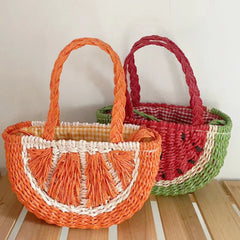 Summer Straw Woven Women's Handbag Fruit Shoulder Beach Bag