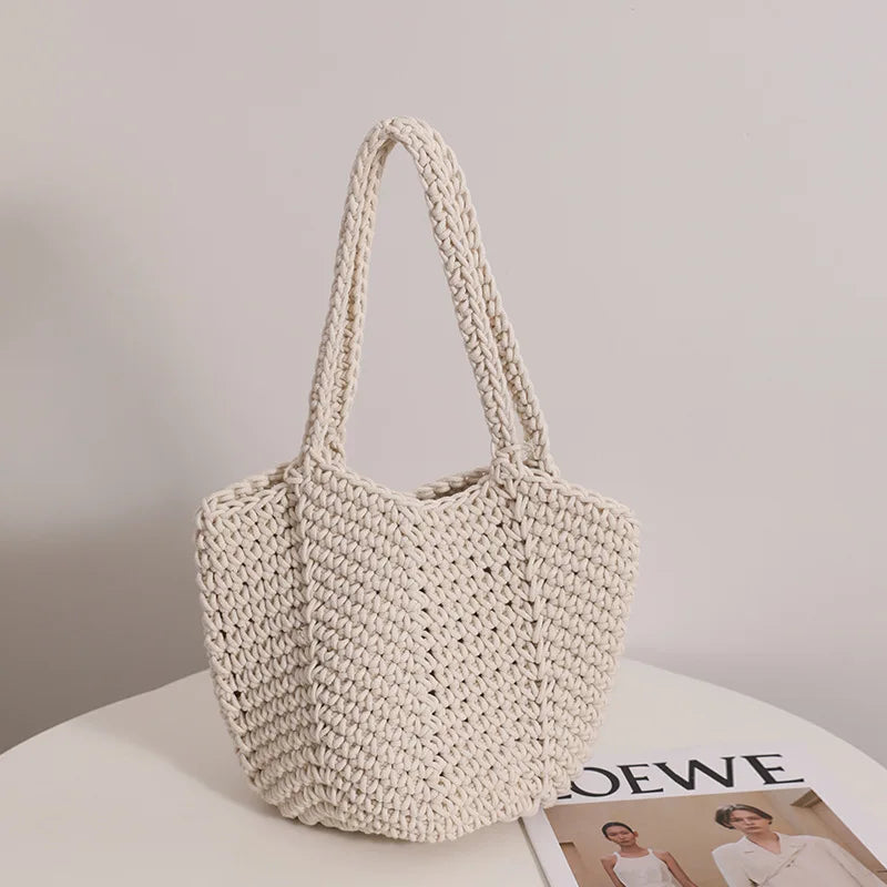 Woven Women's Shoulder Bag Retro Solid Ladies Knitted Braid Handbag Tote