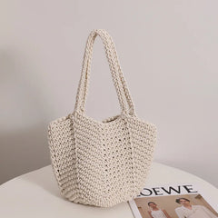 Woven Women's Shoulder Bag Retro Solid Ladies Knitted Braid Handbag Tote