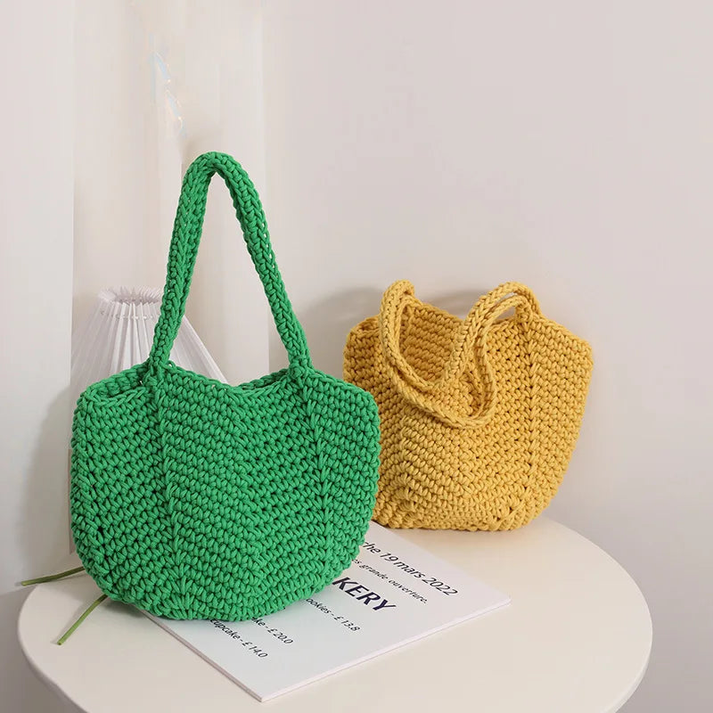 Woven Women's Shoulder Bag Retro Solid Ladies Knitted Braid Handbag Tote