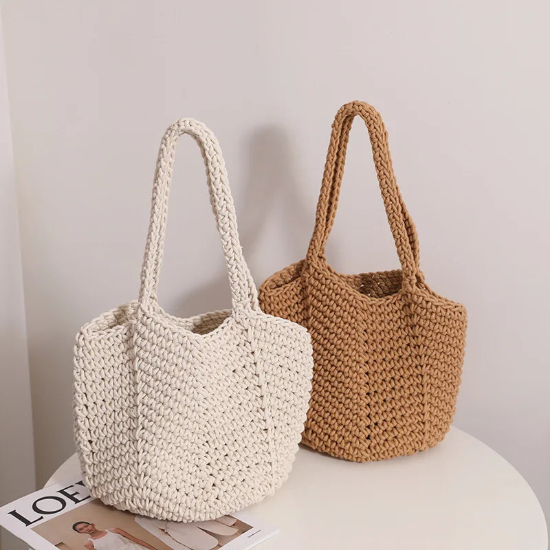 Woven Women's Shoulder Bag Retro Solid Ladies Knitted Braid Handbag Tote