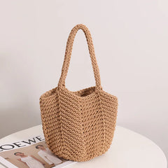 Woven Women's Shoulder Bag Retro Solid Ladies Knitted Braid Handbag Tote