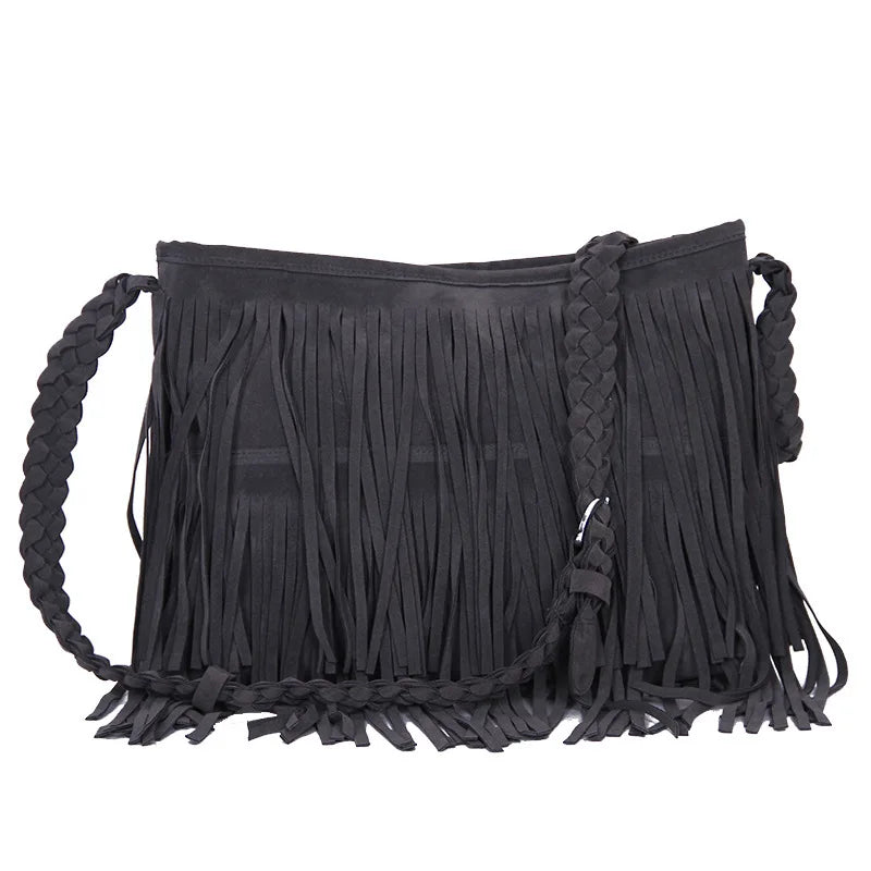 X-Online Lady Tassel Bag Faux Suede Messenger Cross-Body Bag
