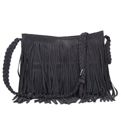 X-Online Lady Tassel Bag Faux Suede Messenger Cross-Body Bag
