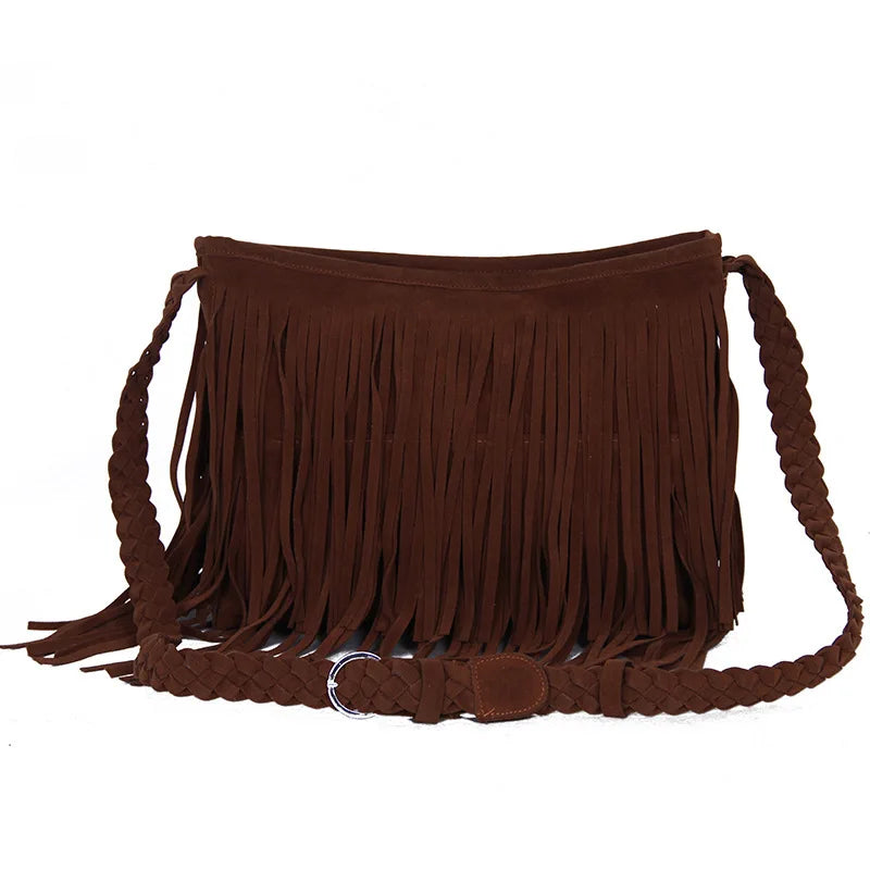X-Online Lady Tassel Bag Faux Suede Messenger Cross-Body Bag
