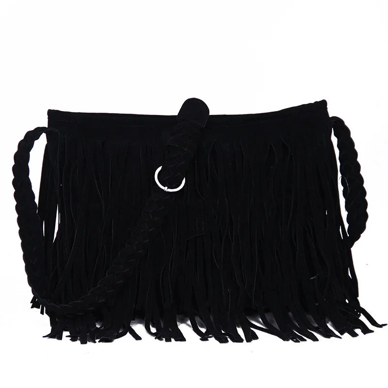X-Online Lady Tassel Bag Faux Suede Messenger Cross-Body Bag