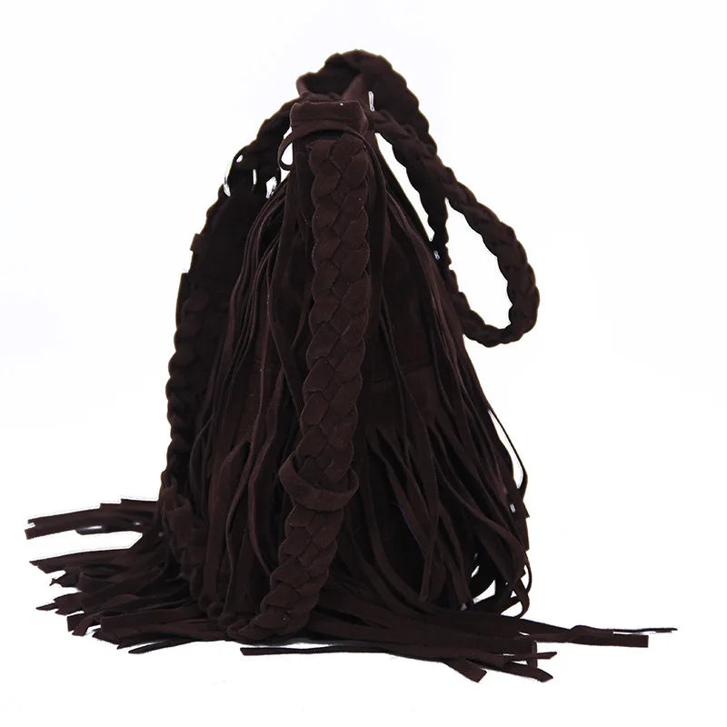 X-Online Lady Tassel Bag Faux Suede Messenger Cross-Body Bag