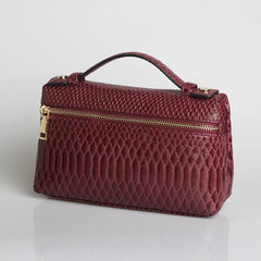Embossed Ostrich Pattern Cow Leather Clutch Handbag