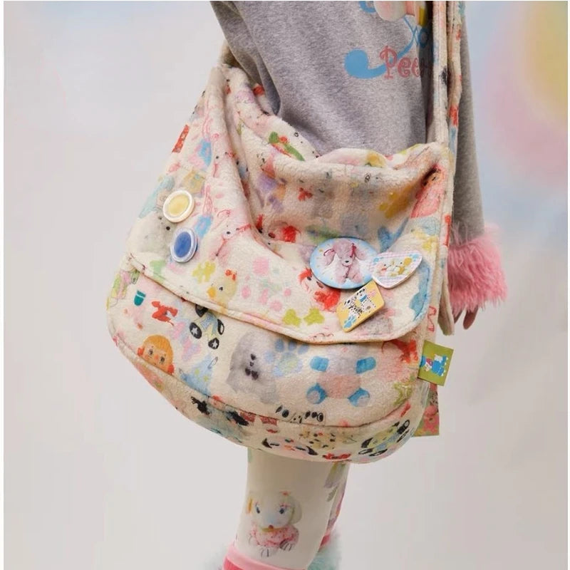 Y2K Girls Shoulder Bag Sweet Fleece Handbag