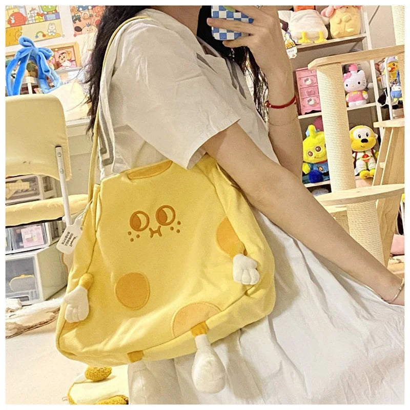 Y2K Cheese Doll Yellow Diagonal Bag Girl Girlfriends Canvas Bags Purse