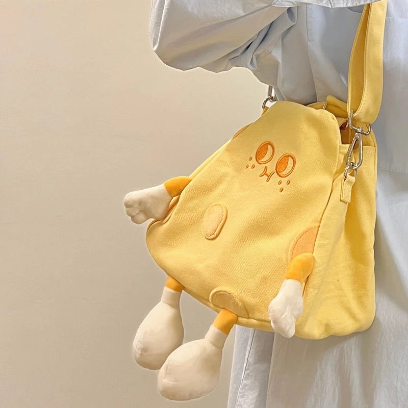 Y2K Cheese Doll Yellow Diagonal Bag Girl Girlfriends Canvas Bags Purse