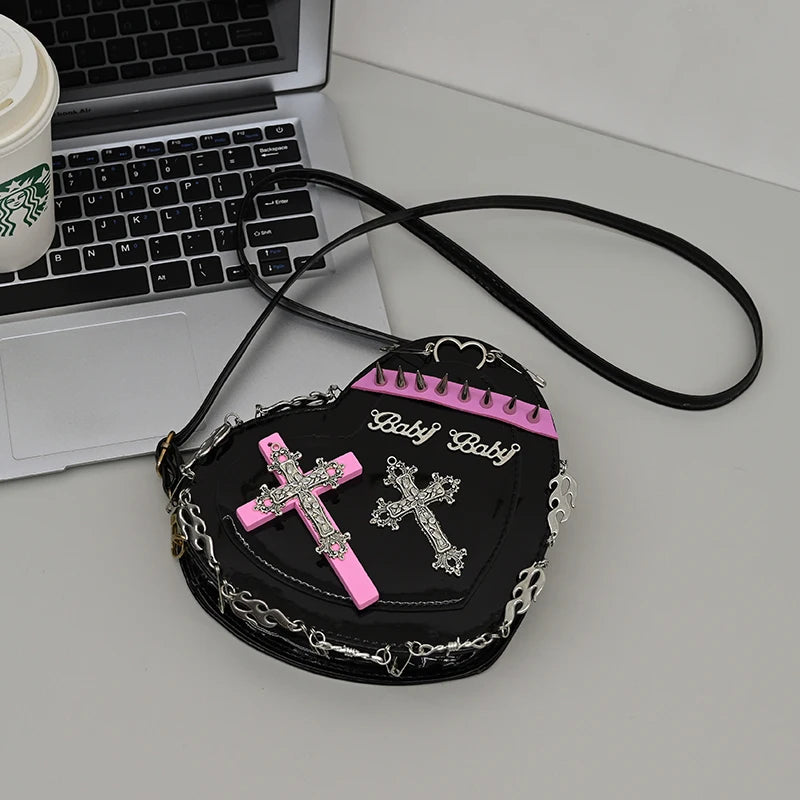 Y2k Hot Girls Shoulder Bag Heart Shaped Crossbody Tote Purse