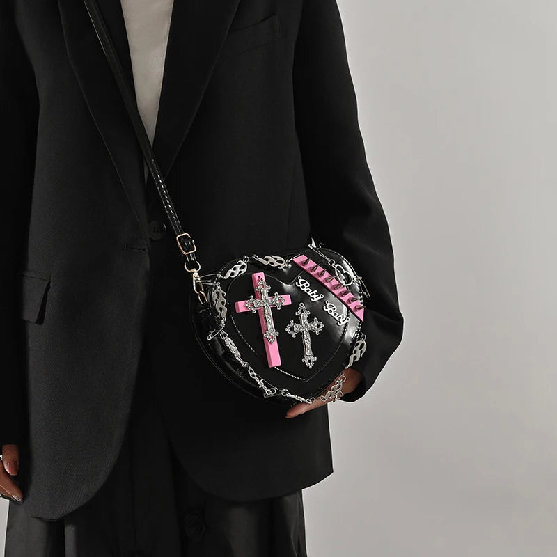 Y2k Hot Girls Shoulder Bag Heart Shaped Crossbody Tote Purse