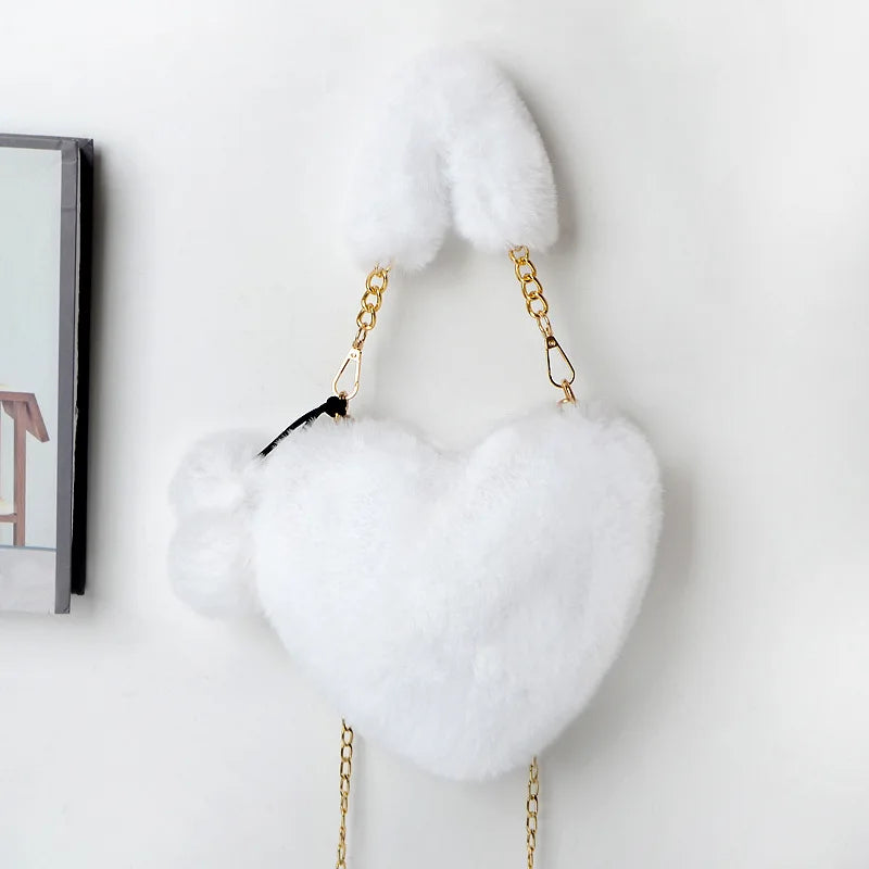 YAOKU Chain Plush Heart-Shaped Shoulder Bag Women's Handbag