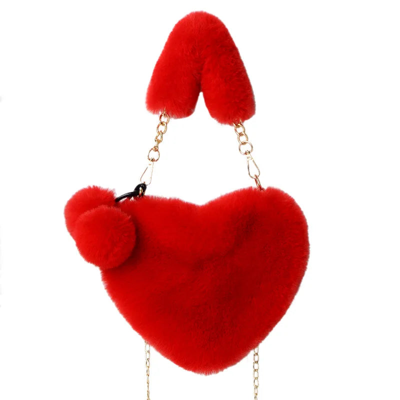 YAOKU Chain Plush Heart-Shaped Shoulder Bag Women's Handbag